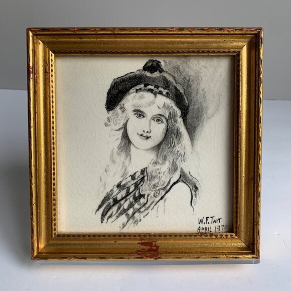 Vintage | 1970 Handpainted Tile Scot Lassie Chicago Ceramic Hobby Show 2nd Place - Picture 2 of 7